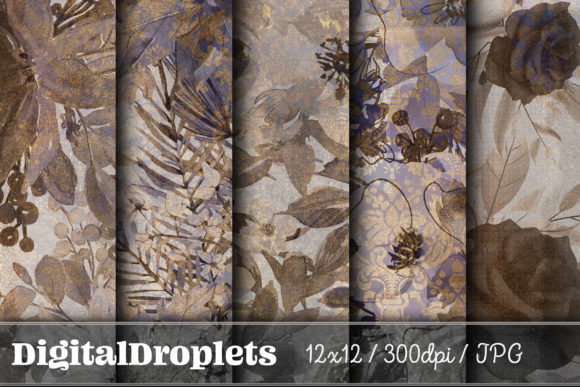 Gilded Flowers Vol. 20: Dark Botanical Paper Set for Designers